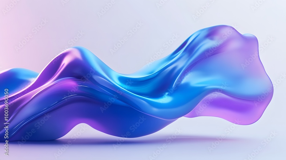 Poster blue and purple gradient color floating liquid blob. 3d rendering picture.