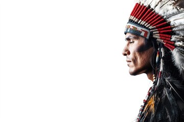 Native American man profile with traditional headdress