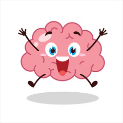 Cute celebration jump expression of brain cartoon character