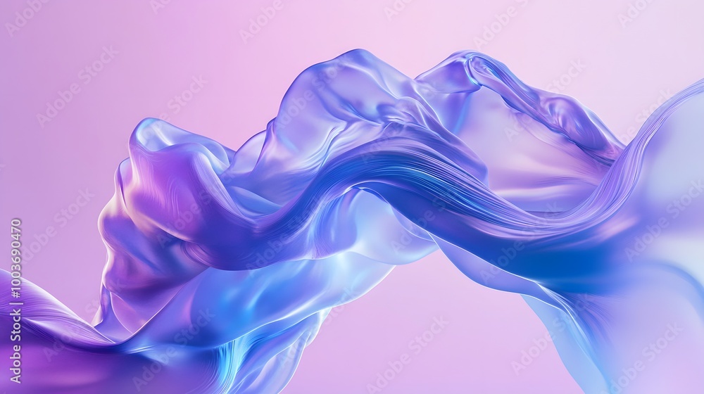 Poster blue and purple gradient color floating liquid blob. 3d rendering picture.