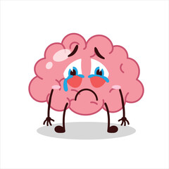 Cute cry expression of brain cartoon character