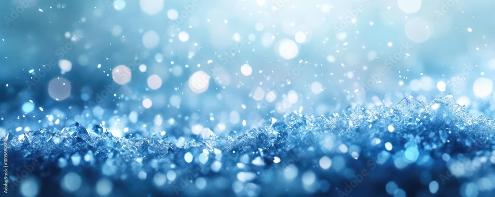 Poster a mesmerizing close-up of shimmering droplets against a soft blue background, evoking a serene and r