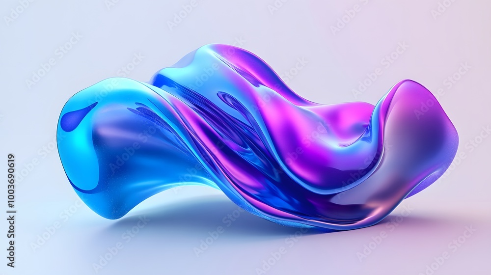 Aufkleber blue and purple gradient color floating liquid blob. 3d rendering picture.