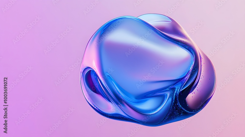 Poster blue and purple gradient color floating liquid blob. 3d rendering picture.