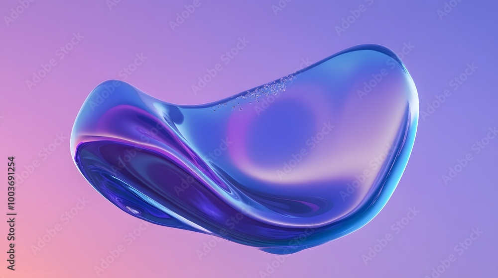 Poster blue and purple gradient color floating liquid blob. 3d rendering picture.