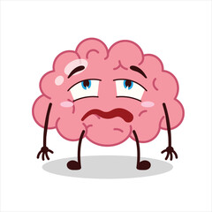 Cute bored expression of brain cartoon character