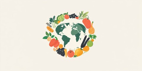Naklejka premium A colorful illustration of a globe with a variety of fruits