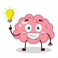 Cute creative expression of brain with shiny lamp cartoon character