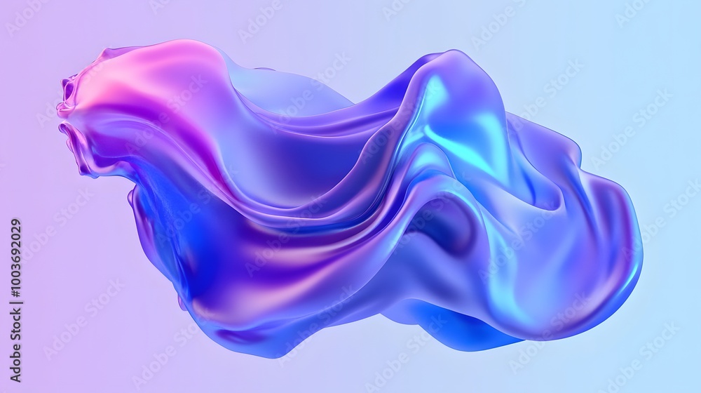 Poster blue and purple gradient color floating liquid blob. 3d rendering picture.