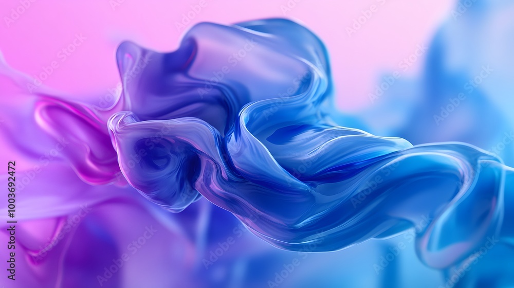 Poster blue and purple gradient color floating liquid blob. 3d rendering picture.