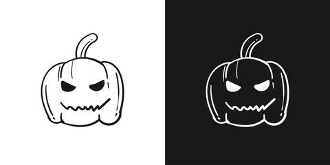 Spooky halloween pumpkins doodle line art isolated. Vector illustration
