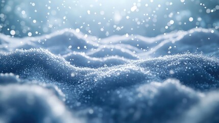 Obraz premium A serene close-up view of fresh snowflakes, glistening softly in the sunlight, creating a tranquil winter landscape.