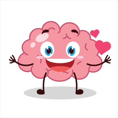 Cute fall in love expression of brain cartoon character