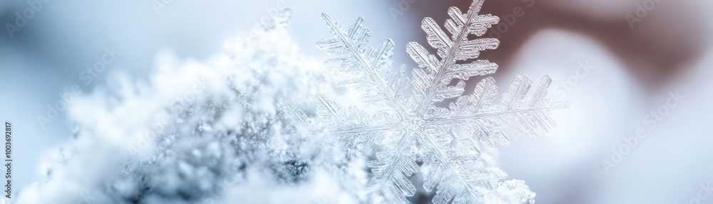 Poster delicate snowflake resting on soft snow, capturing the magic of winter and its serene beauty. perfec
