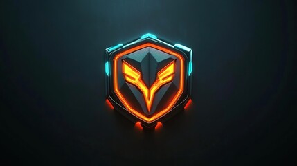 A stylized shield logo with glowing accents, representing protection or security themes.