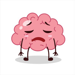 Cute tired expression of brain cartoon character