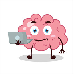 Cute success business expression of brain carry laptops cartoon character
