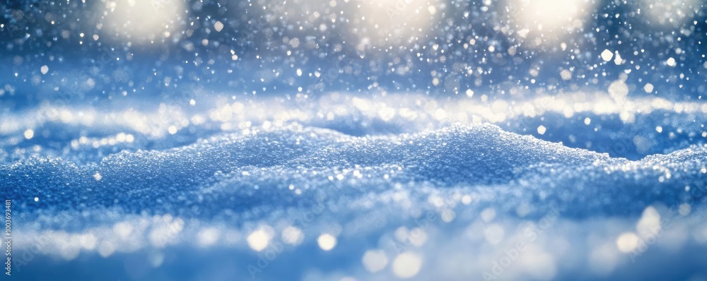 Poster close-up view of gently falling snowflakes, creating a serene winter landscape filled with shimmerin