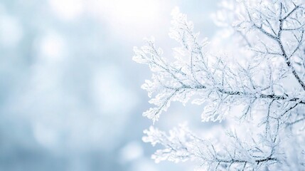 Frosty Branches in Soft Blue Background