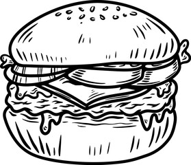 Set of hand drawn hamburger, burger. Set of doodle style hamburger, burger. Vector illustration