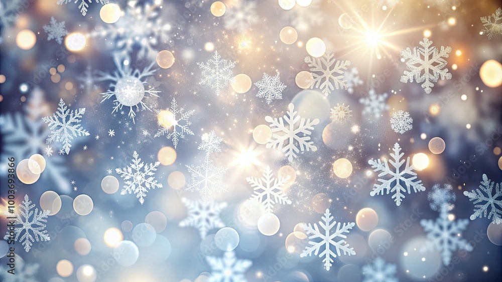 Poster snowflake winter background and bokeh lights creating a magical holiday atmosphere for merry christm