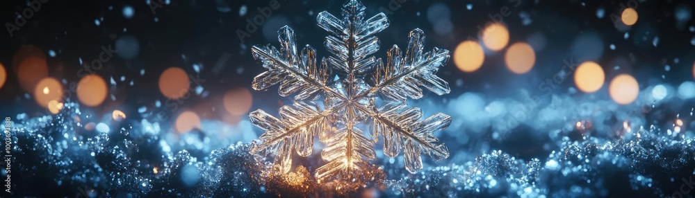 Poster sparkling snowflake image with a magical blue background, perfect for winter and holiday-themed proj