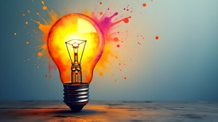 Lightbulb with vibrant splashes representing creativity and inspiration in art