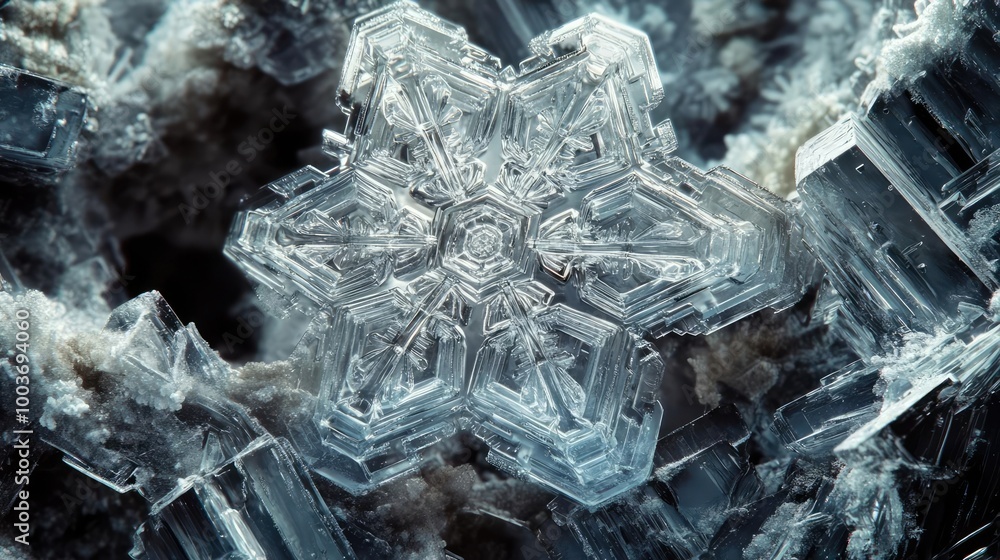 Aufkleber close-up of a stunning snowflake showcasing intricate crystal formations and unique geometric patter