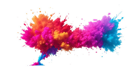 Multicolor powder explosion on White background. Colored cloud. Colorful dust explode. Paint Holi. colorful rainbow Holi paint color powder explosion with bright colors isolated white background.	