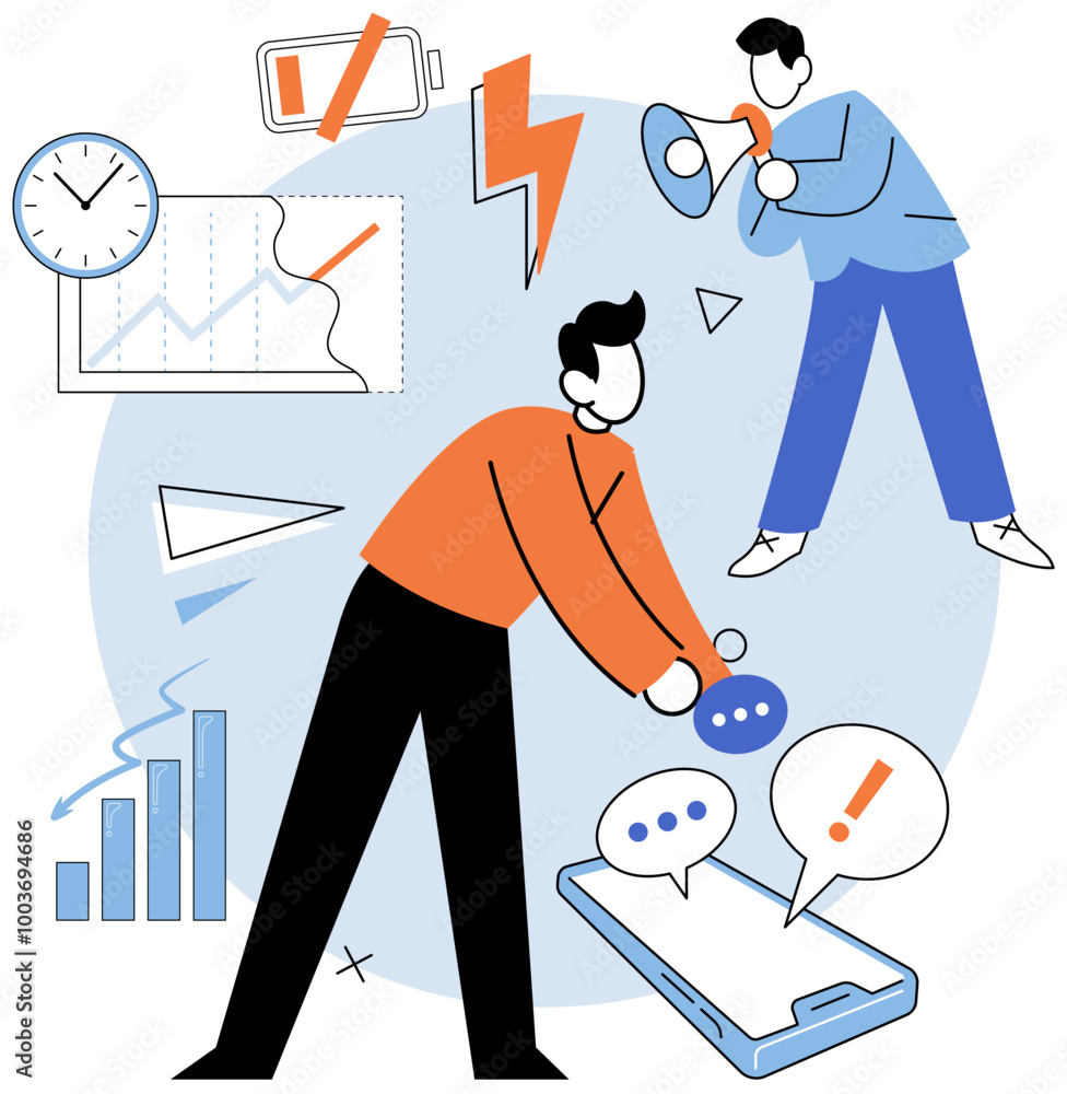 Fototapete person work with abstract business system, organizing data, analyzing statistics. man stands near bo