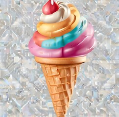 Ice cream scoop on waffle cone on transparent background cutout, PNG file. Many assorted different flavour Mockup template for artwork design.