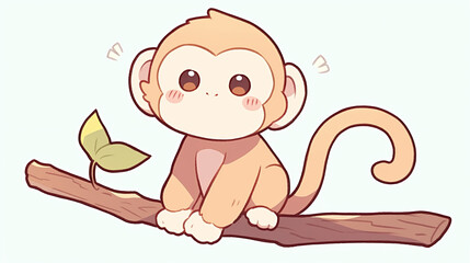 Cute Cartoon Monkey Sitting on a Branch