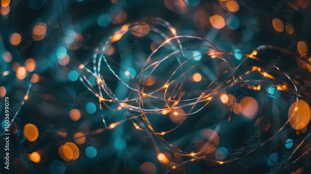 Poster glowing strings in infinite tangled loop