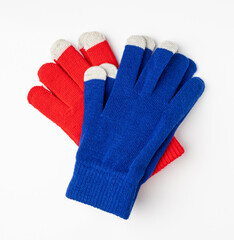 Winter Gloves Isolated, Touchscreen Wool Glove, Touch Screen Knitted Mittens, Warm Red Gloves