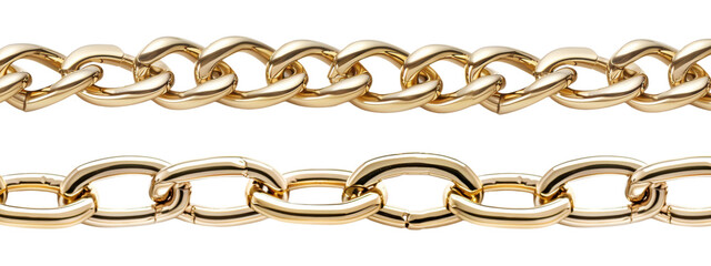 Fototapeta premium Gold chain links in two different styles, isolated on transparent background