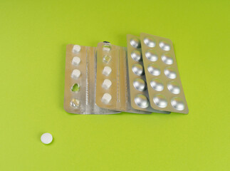 Pill Blister on Color Background, Silver Medicine Capsule Package, Drugs Packaging, Pill Pack