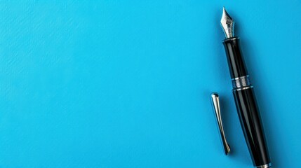 Fototapeta premium Modern Fountain Pen on Bright Blue Background