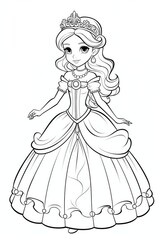 Little Princess Coloring page for kids. Princess coloring page black and white for children, isolated lines on a white background.