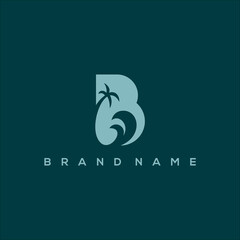 initial B beach with palm logo vector © Dwi