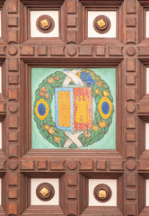 Plaza de Espana wooden coffered ceiling, Seville, Spain