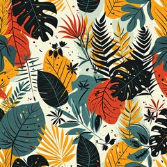 Abstract Tropical Illustration with Muted Colors in a Minimalistic Flat Style
