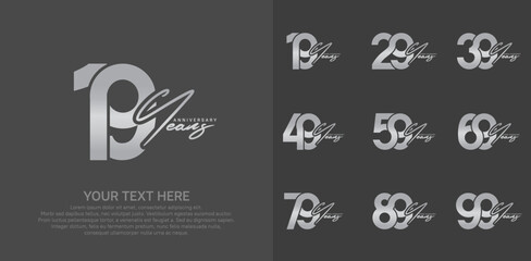 Anniversary logo set vector design, silver color for celebration event