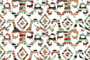 Fototapeta premium Abstract Ikat seamless pattern, perfect for ethnic-themed backgrounds, curtains, carpets, wallpapers, clothing, and decorations. Ideal for wrapping paper, batik,greeting cards, printing,creative uses.