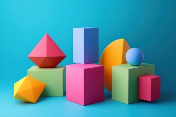 Vibrant and Engaging Geometric Shapes Rendered in Bright Colors for Creative Digital Art Projects