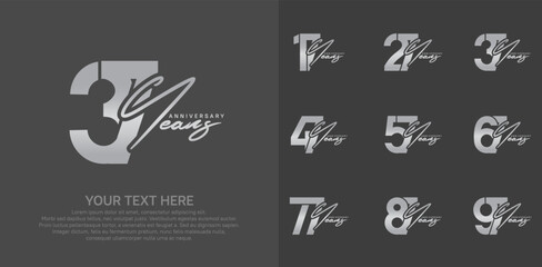 Anniversary logo set vector design, silver color for celebration event