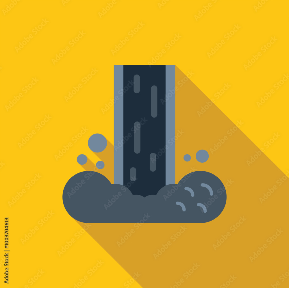 Poster simple flat design icon of a waterfall cascading down a cliffside into a pool of water
