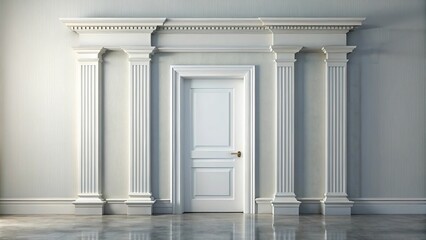 Obraz premium White door with pillars reflecting on floor
