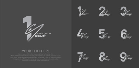 Anniversary logo set vector design, silver color for celebration event