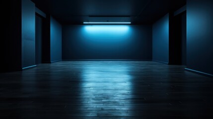Dark Room with Blue Neon Light