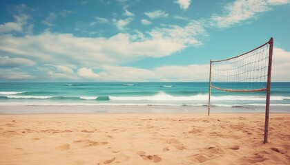 volleyball net on a dreamy beach with no people